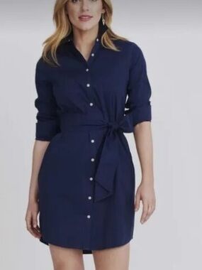 UNTUCKit Navy Button-Down Tie-Waist Shirt Dress